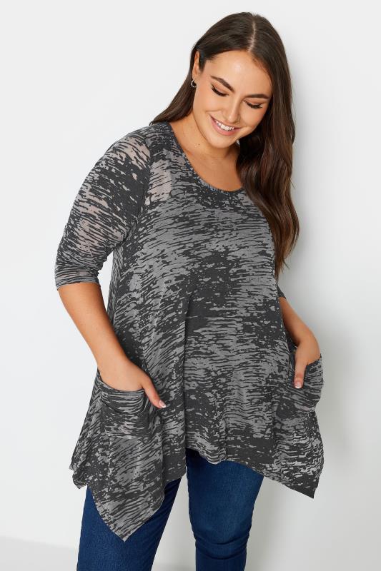 YOURS Plus Size Black Abstract Print Pocket Top | Yours Clothing 1