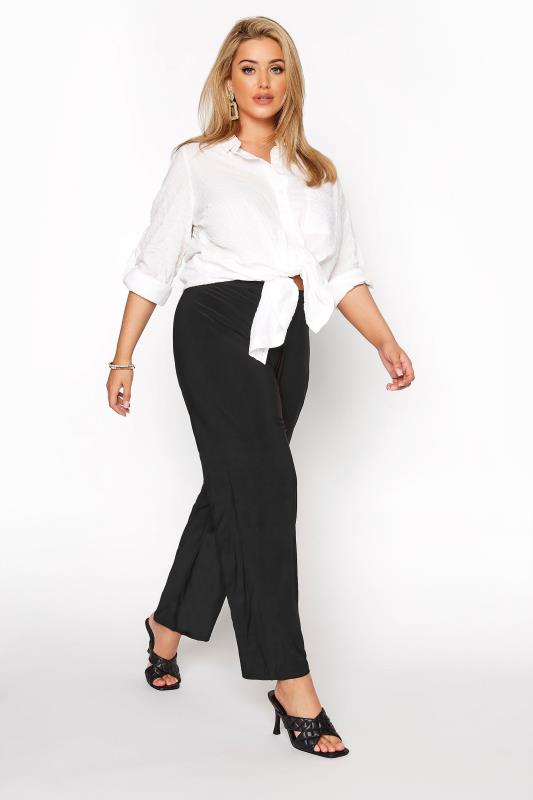Plus Size Black Pull On Flat Front Straight Leg Trousers | Yours Clothing 2