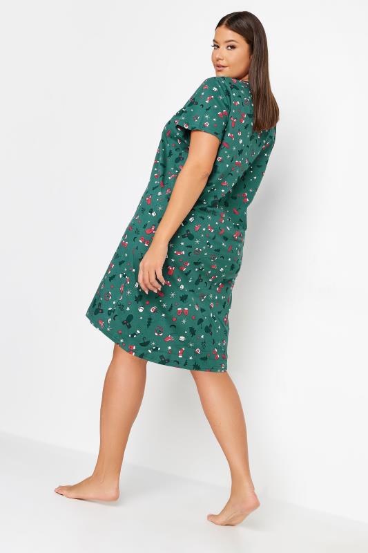 YOURS Plus Size Green Christmas Winter Print Nightdress | Yours Clothing 3
