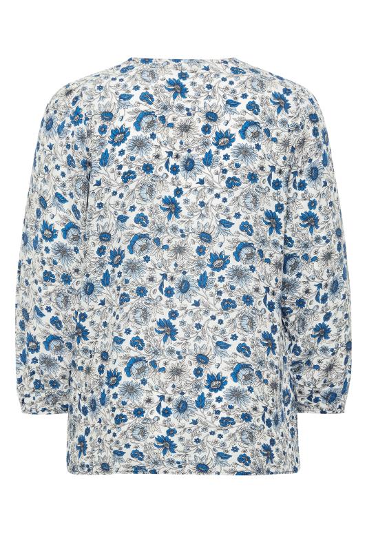 YOURS Plus Size Curve Blue Floral Long Sleeve Top | Yours Clothing  7