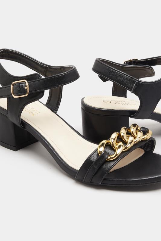 LIMITED COLLECTION Black Chain Block Heel Sandal In Wide E Fit 5