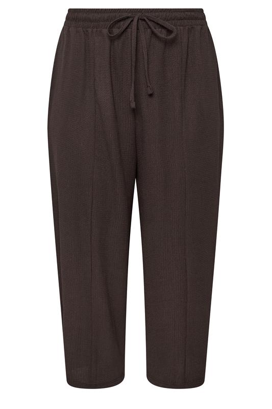 YOURS Plus Size Chocolate Brown Crinkle Barrel Trousers | Yours Clothing 1
