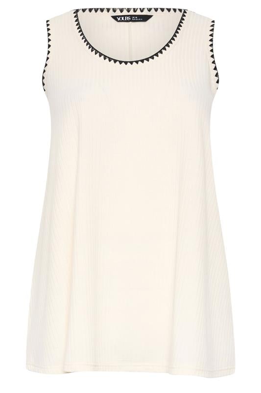 YOURS Plus Size Cream Contrast Stitch Vest Top | Yours Clothing 5