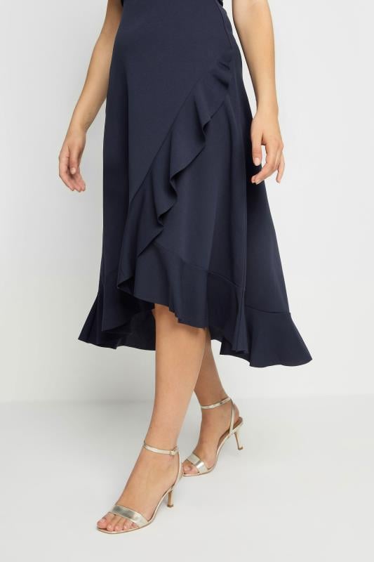 LTS Tall Women's Navy Blue Frill Wrap Midi Dress | Long Tall Sally 2