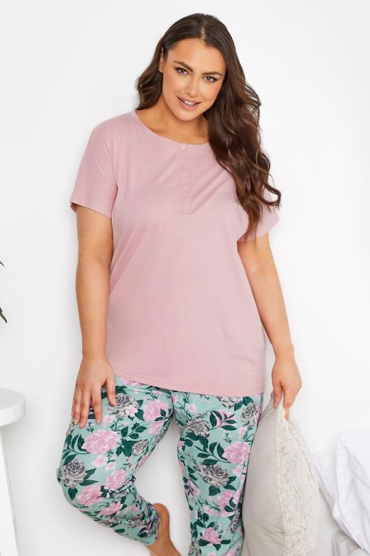 Plus Size  YOURS Curve Pink Scoop Placket Pyjama Top