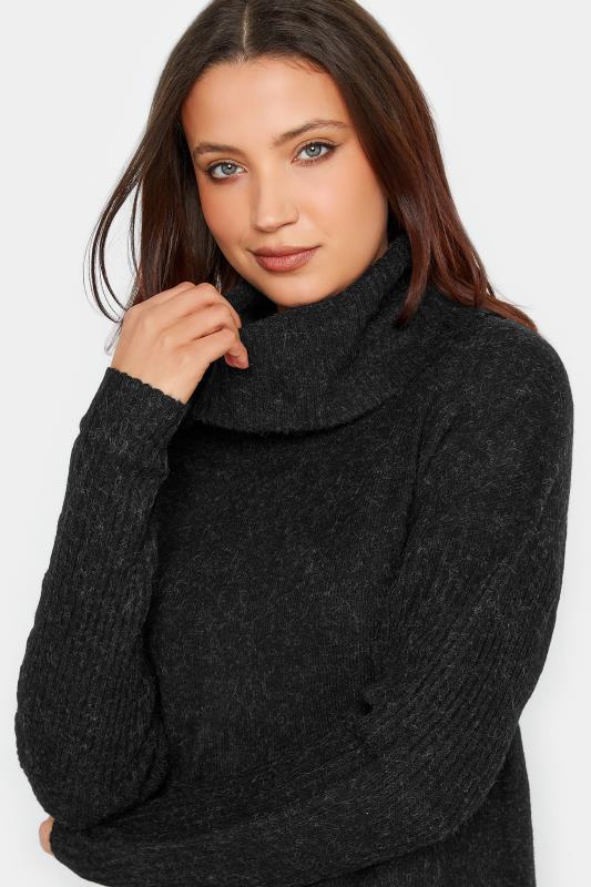 LTS Tall Women's Charcoal Grey Turtle Neck Knitted Tunic Jumper | Long Tall Sally 4