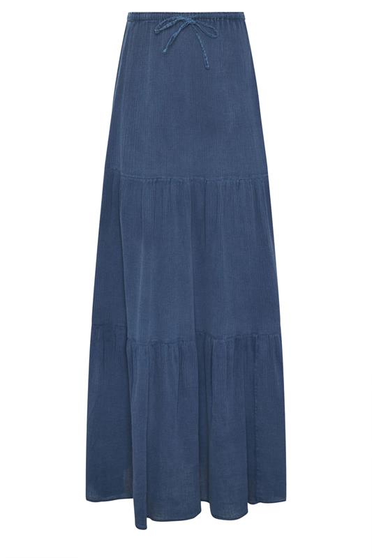LTS Tall Women's Navy Blue Acid Wash Tiered Maxi Skirt | Long Tall Sally 5