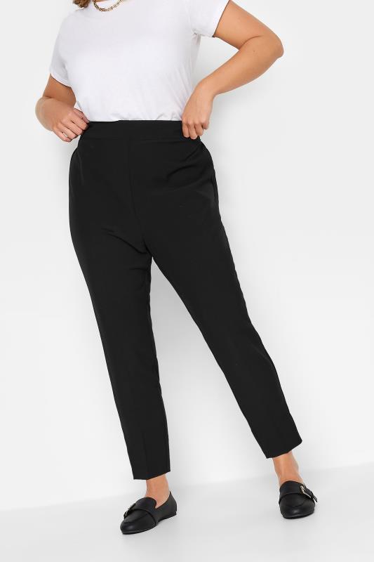Plus Size Tapered & Slim Fit Trousers YOURS Curve The Perfect Fit Black Elasticated Tapered Stretch Trousers