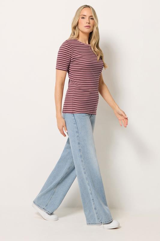 LTS Tall Women's Pink Marl Stripe Cotton Ribbed T-Shirt | Long Tall Sally 1