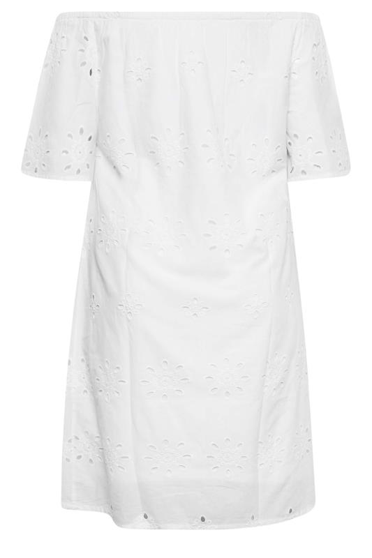 YOURS Plus Size White Broderie Anglaise Bardot Dress | Yours Clothing 7