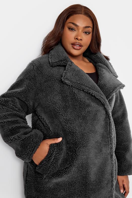 YOURS Plus Size Black Teddy Maxi Coat | Yours Clothing 4