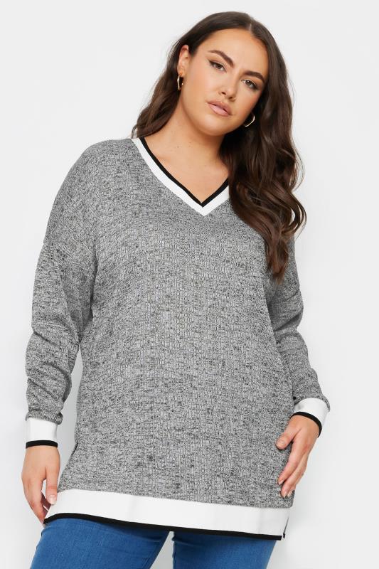 Plus Size  YOURS Curve Grey Cable Knit Sweatshirt