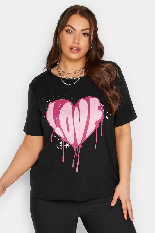 LIMITED COLLECTION Plus-Size Curve Black 'Love' Heart Print T-Shirt | Yours Clothing 1