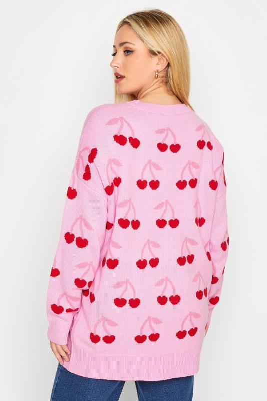 YOURS Plus Size Pink Cherry Jacquard Knit Jumper | Yours Clothing 3