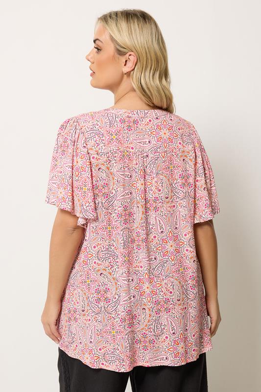 YOURS Plus Size Pink Paisley Print Pintuck Blouse | Yours Clothing 2