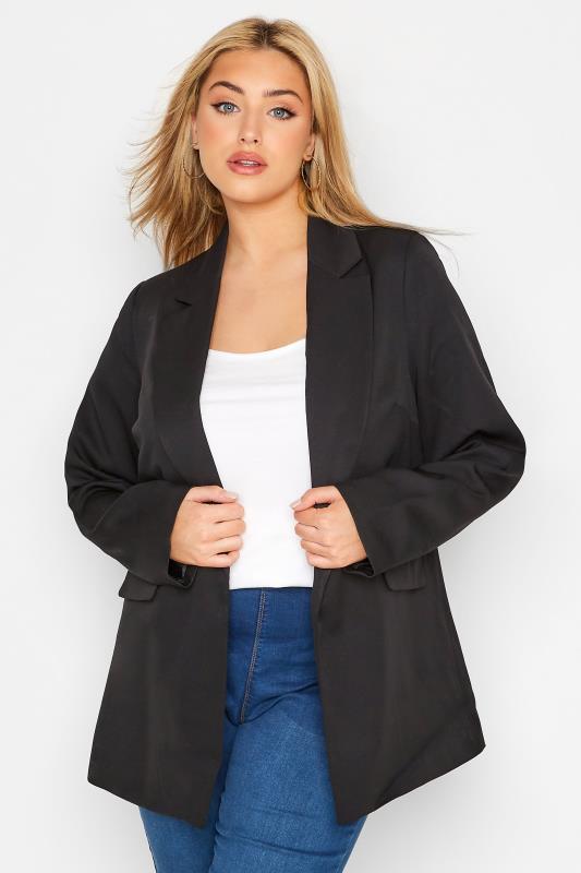 Plus Size Black Lined Blazer | Yours Clothing 1