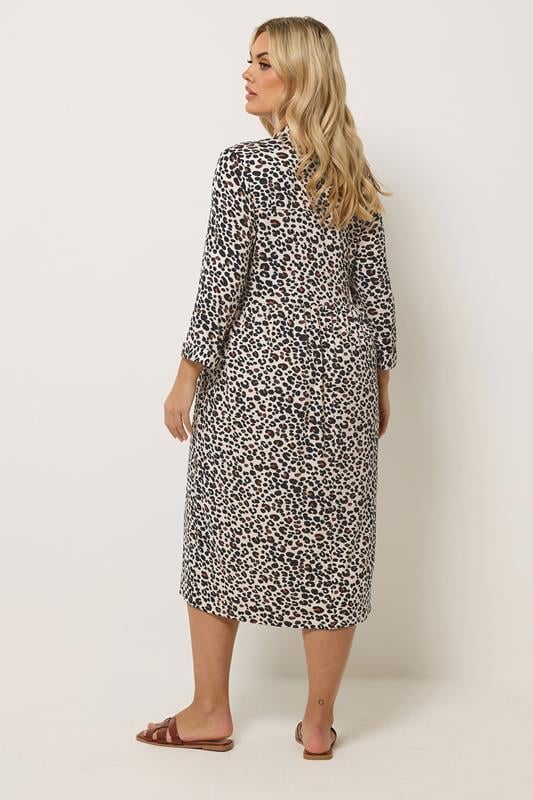 YOURS Plus Size Natural Brown Leopard Print Midi Dress | Yours Clothing 4