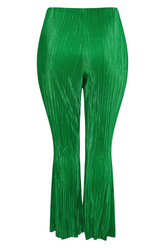 LIMITED COLLECTION Plus Size Bright Green Plisse Kick Flare Trousers | Yours Clothing  4