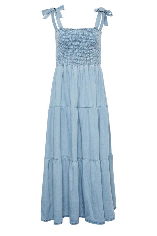 LTS Tall Women's Blue Denim Shirred Tiered Dress | Long Tall Sally 6