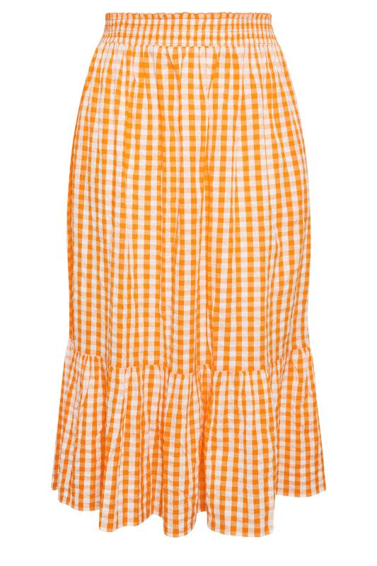 YOURS Plus Size Orange Gingham Tiered Pure Cotton Midi Skirt | Yours Clothing 6