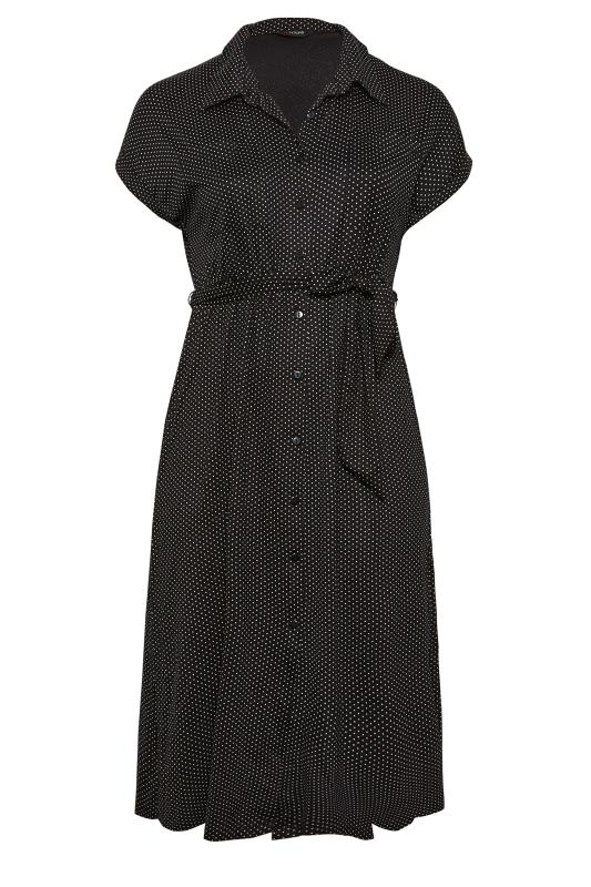 Plus Size Black Polka Dot Print Spilt Hem Midaxi Shirt Dress | Yours Clothing 6
