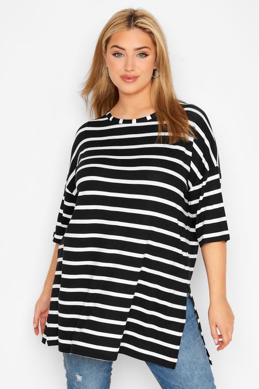 Plus Size  Curve Black Stripe Oversized T-Shirt