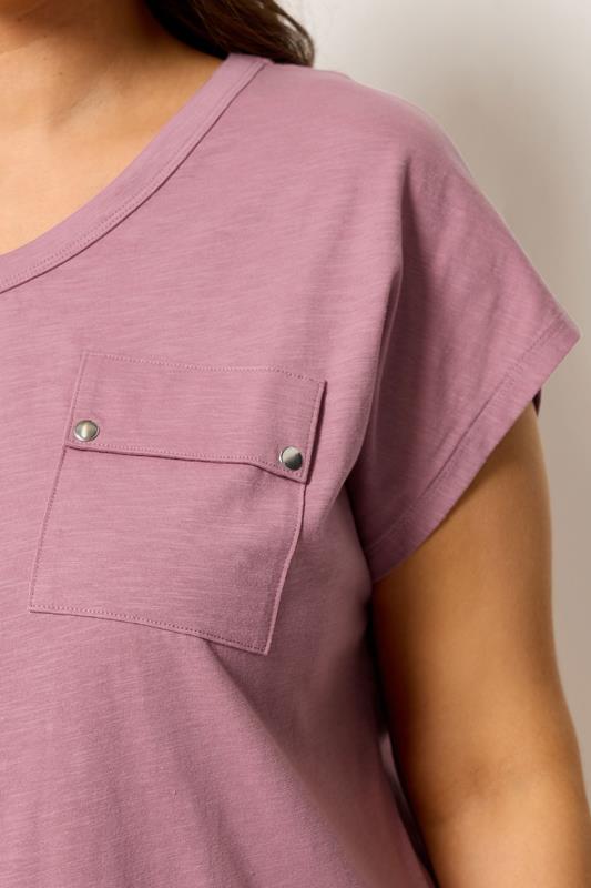 YOURS Plus Size Pink Stud Pocket T-Shirt | Yours Clothing 4