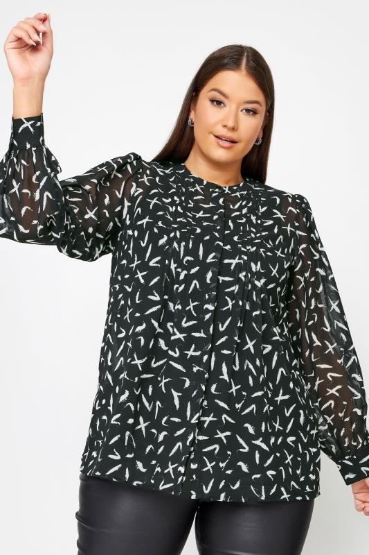 YOURS Plus Size Black Abstract Print Chiffon Blouse | Yours Clothing 1