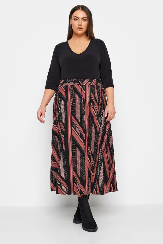 Avenue Black & Brown Mixed Print Pleated Skirt 3