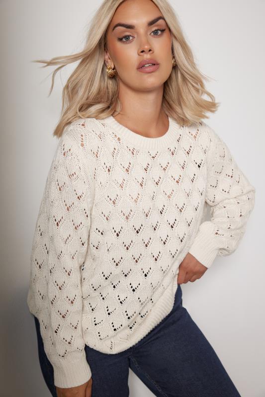 Plus Size  YOURS Curve Ivory White Pointelle Jumper