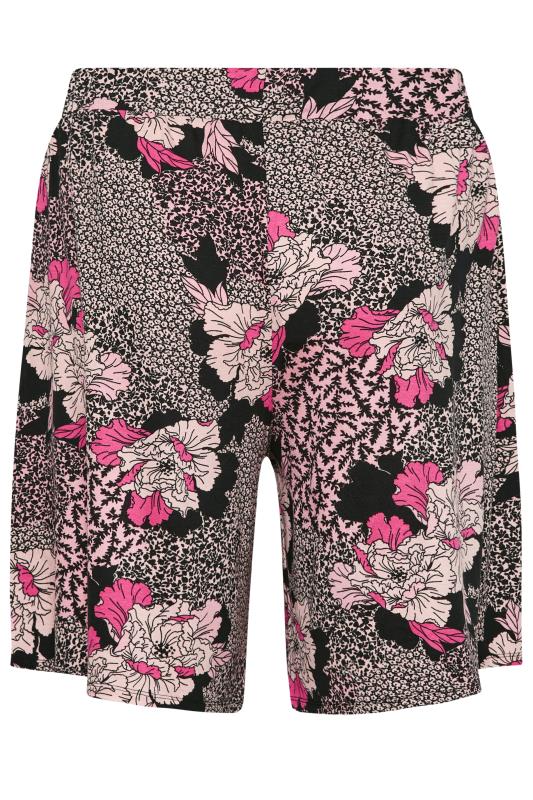 YOURS Plus Size Black Mixed Floral Print Pull On Shorts | Yours Clothing 6