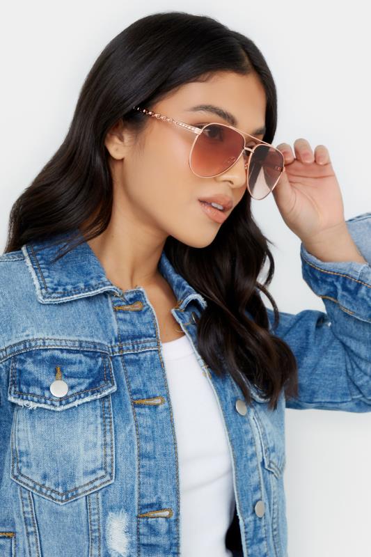 Plus Size  Yours Rose Gold Chain Aviator Sunglasses