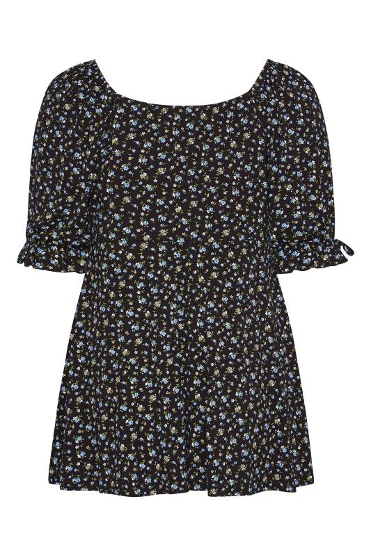 LIMITED COLLECTION Curve Black & Blue Ditsy Print Milkmaid Top_BK.jpg