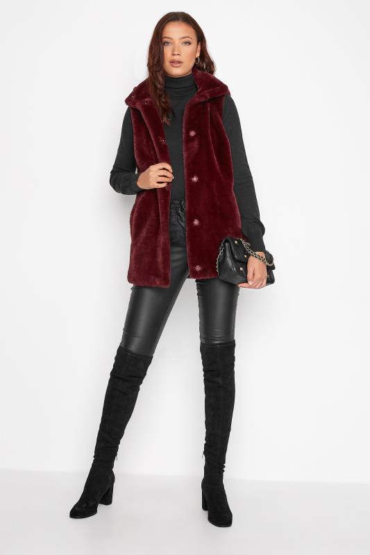 LTS Tall Women's Dark Red Faux Fur Hooded Gilet | Long Tall Sally 2