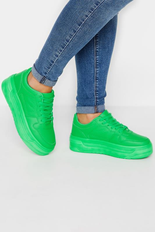 Bright Green Chunky Trainers In Extra Wide EEE Fit | Yours Clothing  1