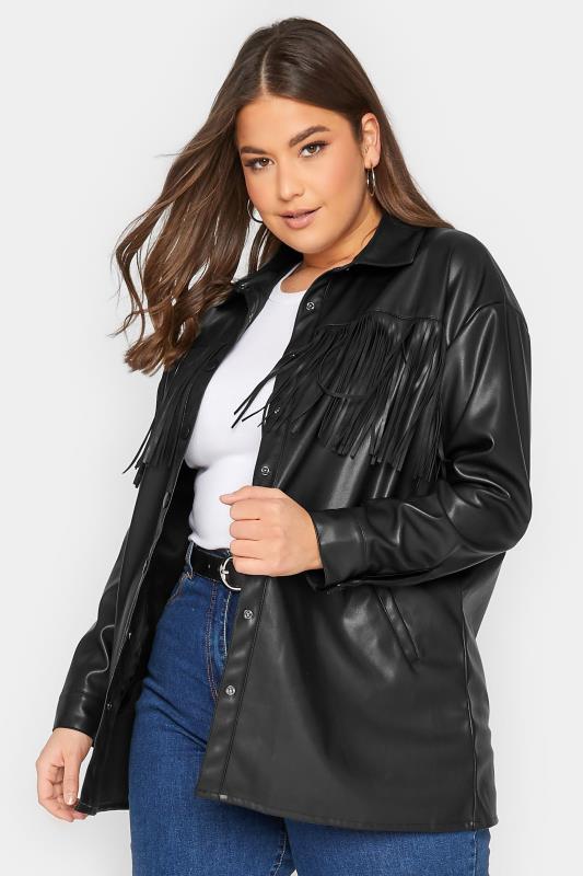 Plus Size  YOURS Curve Black Faux Leather Fringe Jacket