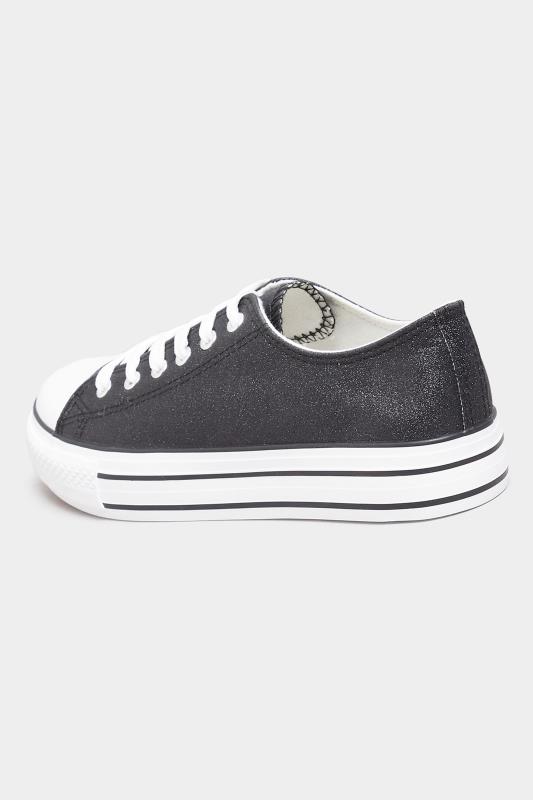 Plus Size Black Canvas Glitter Platform Trainers In Wide Fit | Yours Clothing 4
