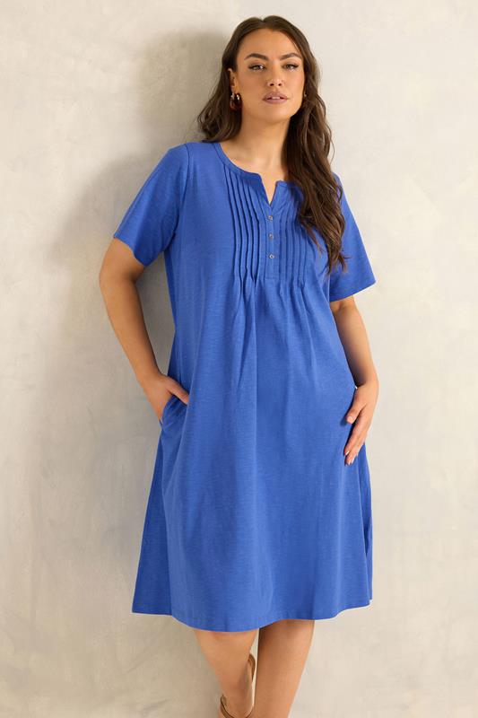  EVANS vestido de algodón azul Henley