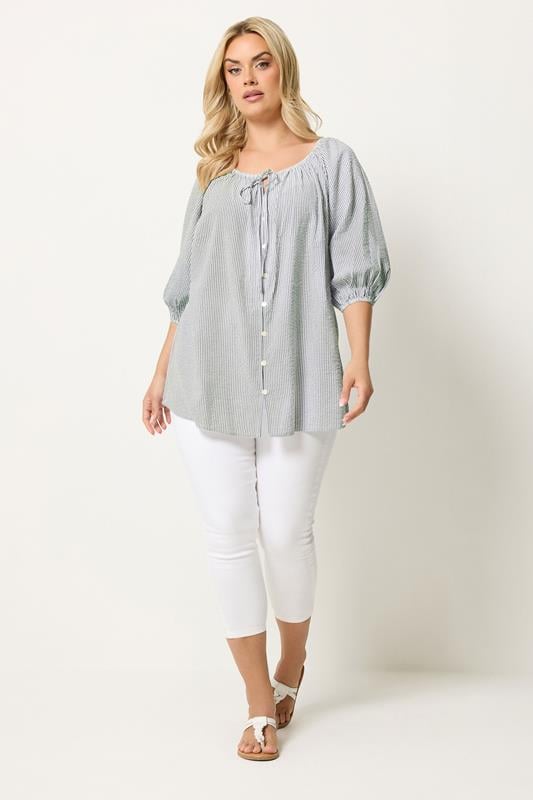 YOURS Plus Size Navy Blue Stripe Tie Detail Top | Yours Clothing 1
