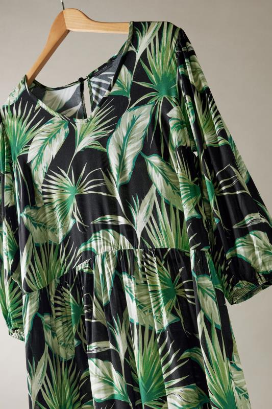EVANS Plus Size Green Palm Print Tiered Midi Dress | Evans 7