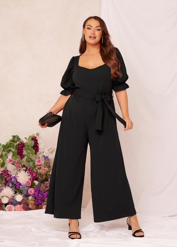 YOURS LONDON Plus Size Black Sweetheart Puff Sleeve Jumpsuit | Yours Clothing 5