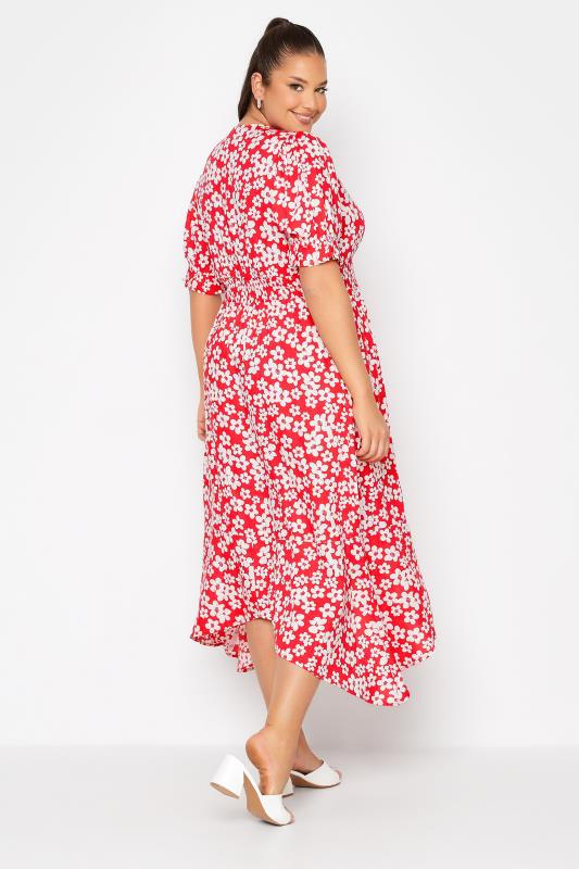 LIMITED COLLECTION Plus Size Red Floral Hanky Hem Dress | Yours Clothing 3