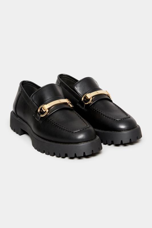 LIMITED COLLECTION Black & Gold Hardware Chunky Loafers In Wide E Fit | Yours Clothing 2