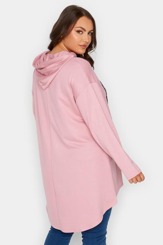 YOURS Plus Size Curve Blush Pink Blue 'USA' Slogan Longline Hoodie | Yours Clothing  3