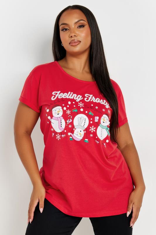 YOURS Plus Size Red 'Feeling Frosty' Christmas T-Shirt | Yours Clothing  2