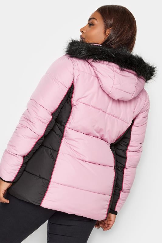 YOURS Plus Size Pink & Black Colourblock Hooded Puffer Jacket | YOURS Clothing 4