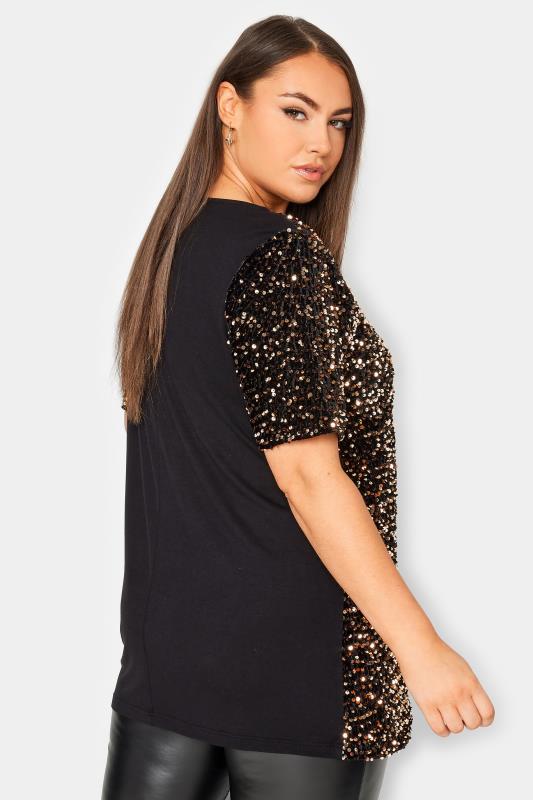 YOURS LONDON Plus Size Gold Velvet Sequin Front Top | Yours Clothing 4