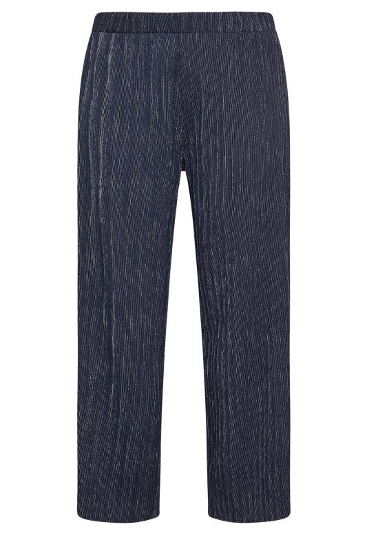 YOURS Plus Size Navy Blue Textured Wide Leg Trousers | Yours Clothing 5