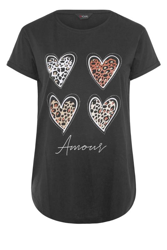 Curve Black Leopard Print Heart 'Amour' T-Shirt 6