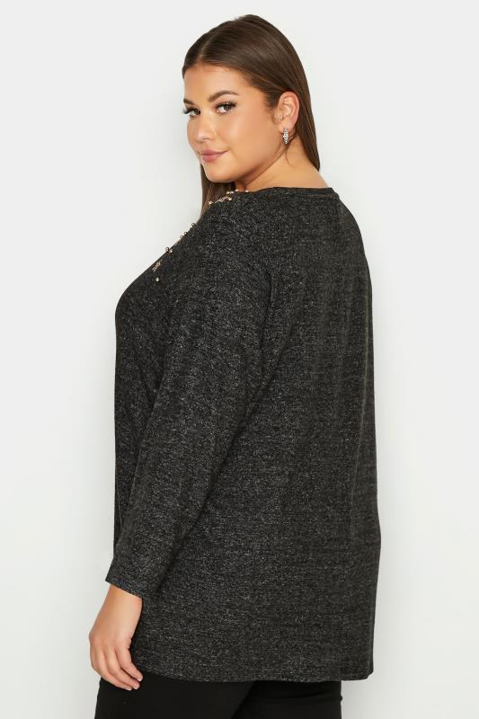 Plus Size Curve Grey Star Embellished Jumper | Yours Clothing  3